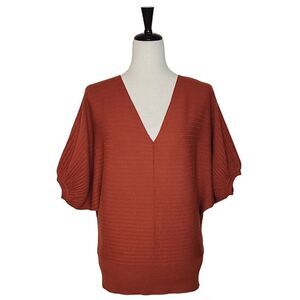 Tahari Burnt Orange V-neck Ribbed Knit Dolman Sleeve Sweater Size SP